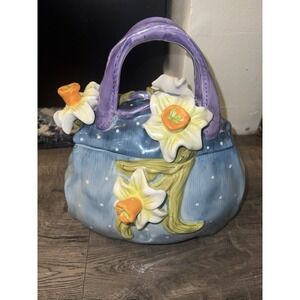 Vintage David's Cookies Blue Polka Dot Daffodils Flowers. Perfect Condition